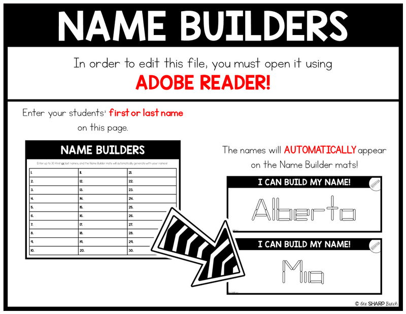 Editable Name Practice Fine Motor Name Activities Popsicle Sticks Name Mats | Printable Classroom Resource | One Sharp Bunch