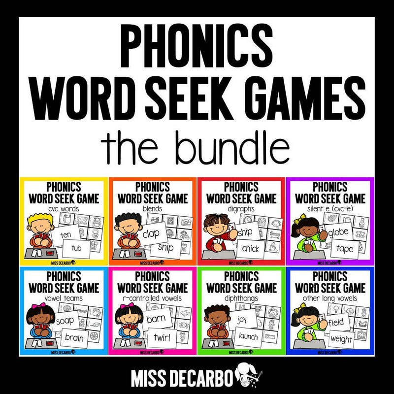 Phonics Word Seek Games BUNDLE | Printable Classroom Resource | Miss DeCarbo