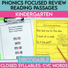 Kindergarten Closed Syllables Decodable Phonics Focused Review Reading Passages