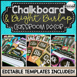 Editable Chalkboard Brights Classroom Decor | Chalkboard Burlap Theme Classroom
