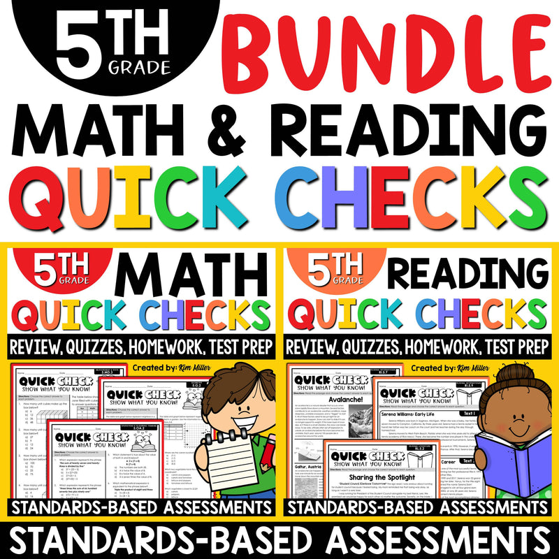 5th Grade Math Review Worksheets Reading Comprehension Passages Questions BUNDLE
