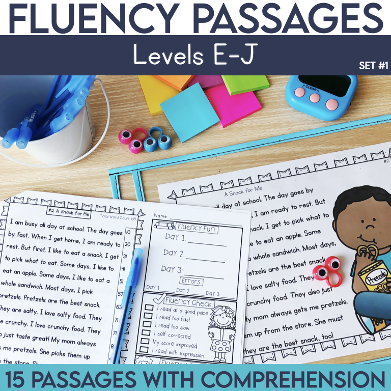 Fluency Passages Levels E-J 15 Passages with Comprehension by Literacy with Aylin Claahsen