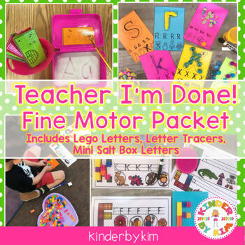 Teacher I'm Done Fine Motor Packet Including Lego Letters Letter Tracers and Mini Salt Box Letters by KinderbyKim