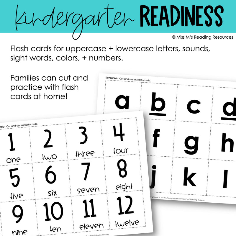 Kindergarten Readiness Summer Packet Kindergarten Round Up | Printable Classroom Resource | Miss M's Reading Reading Resources