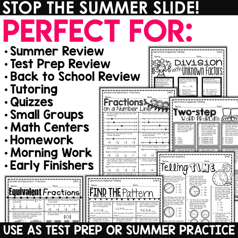 3rd Grade Math Review Packet | Summer Math, Test Prep, Homework, Assessments