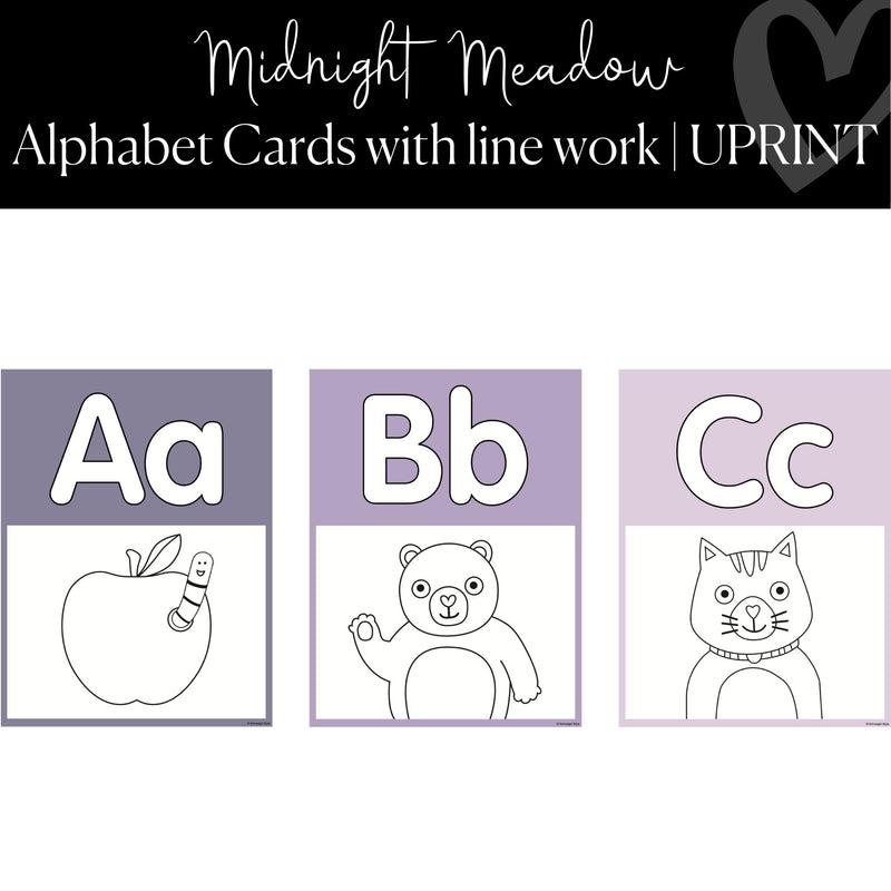 Printable Alphabet Poster with Line Work Classroom Decor Midnight Meadow by UPRINT