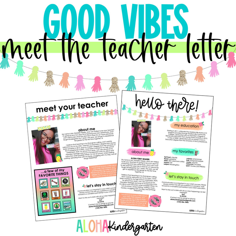 Good Vibes Meet the Teacher Template by Aloha Kindergarten
