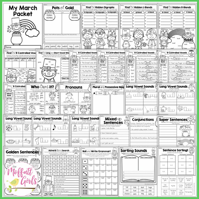 1st Grade March NO PREP Packet | Printable Classroom Resource | The Moffatt Girls