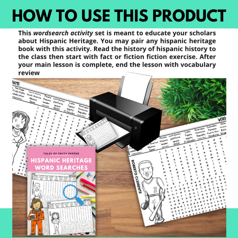 Hispanic Heritage: Wordsearch Set | Printable Classroom Resource | Tales of Patty Pepper
