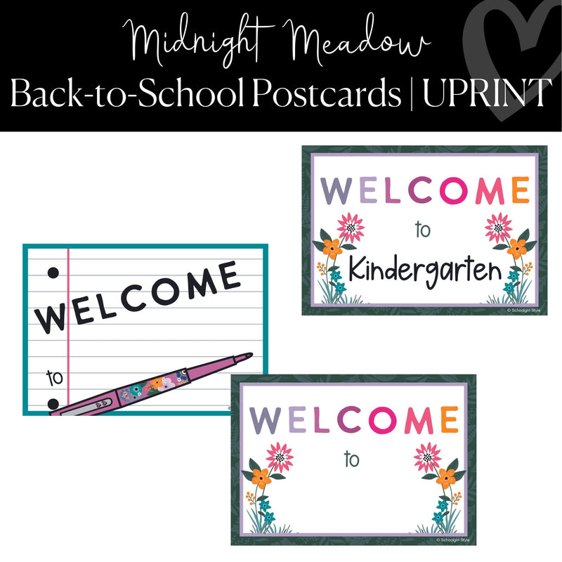Printable Back to School Postcards Positive Classroom Decor Midnight Meadow by UPRINT