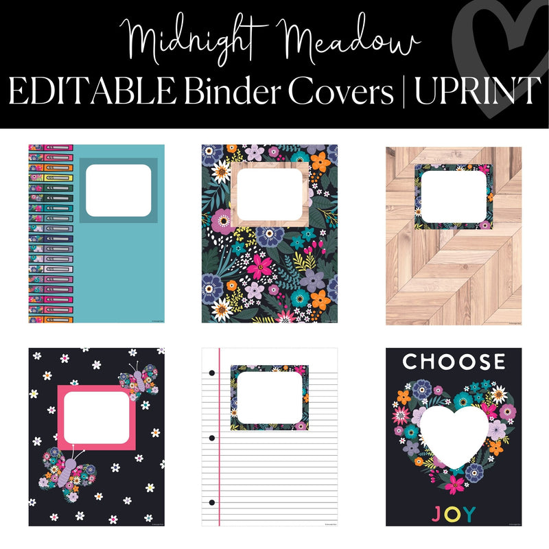 Editable and Printable Binder Covers and Spines Classroom Decor and Organization Midnight Meadow by UPRINT 