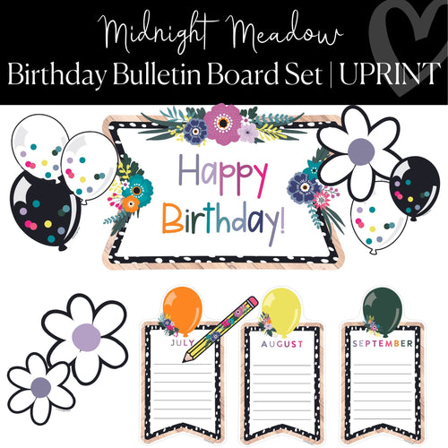 Printable Classroom Birthday Bulletin Board Set Classroom Decor MIdnight Meadow by UPRINT