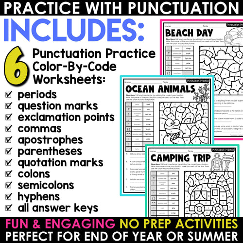 End of Year Punctuation Practice Sentence Editing Summer Coloring Pages