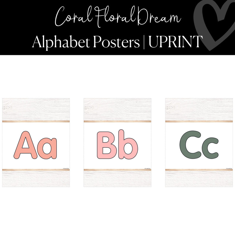 Printable Alphabet Poster Classroom Decor Coral Floral Dream by UPRINT