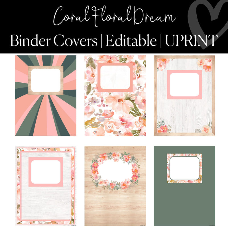 Editable and Printable Binder Covers and Spines Floral Classroom Decor and Organization by UPRINT 