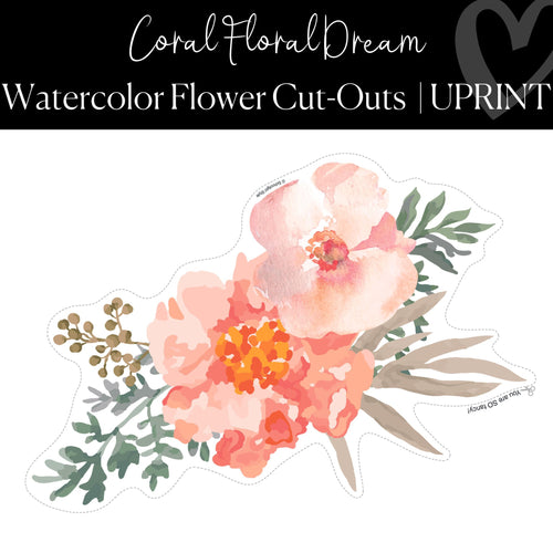 Printable Watercolor Floral Cut-Out XL Classroom Coral Floral by UPRINT