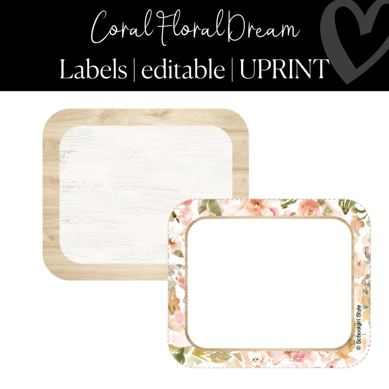 Editable and Printable Classroom Labels Classroom Decor and Organization Coral Floral Dream by UPRINT