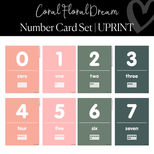 Printable Number Card Bulletin Board Set Classroom Decor Coral Floral Dream by UPRINT