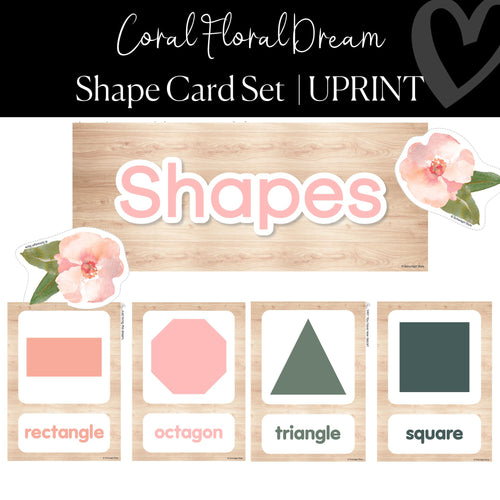 Printable Shape Cards Bulletin Board Classroom Decor Coral Floral Dream by UPRINT