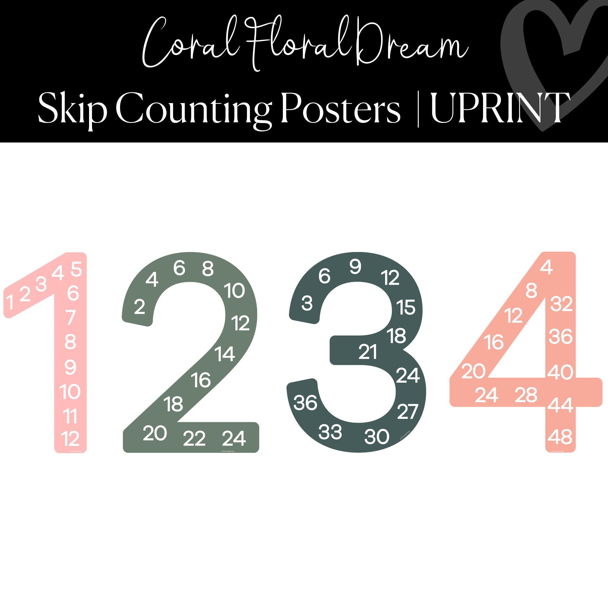 Printable Skip Counting Posters | Rainbow Classroom Decor | UPRINT |  Sprinkle Kindness | Schoolgirl Style