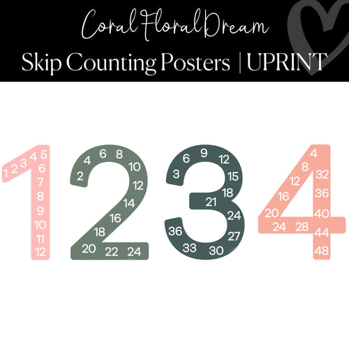 Printable Skip Counting Poster Classroom Decor Coral Floral Dream by UPRINT