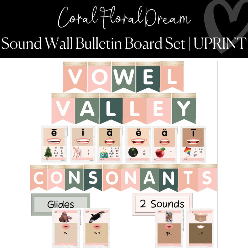 Printable Sound Wall Classroom Decor Coral Floral Dreams by UPRINT