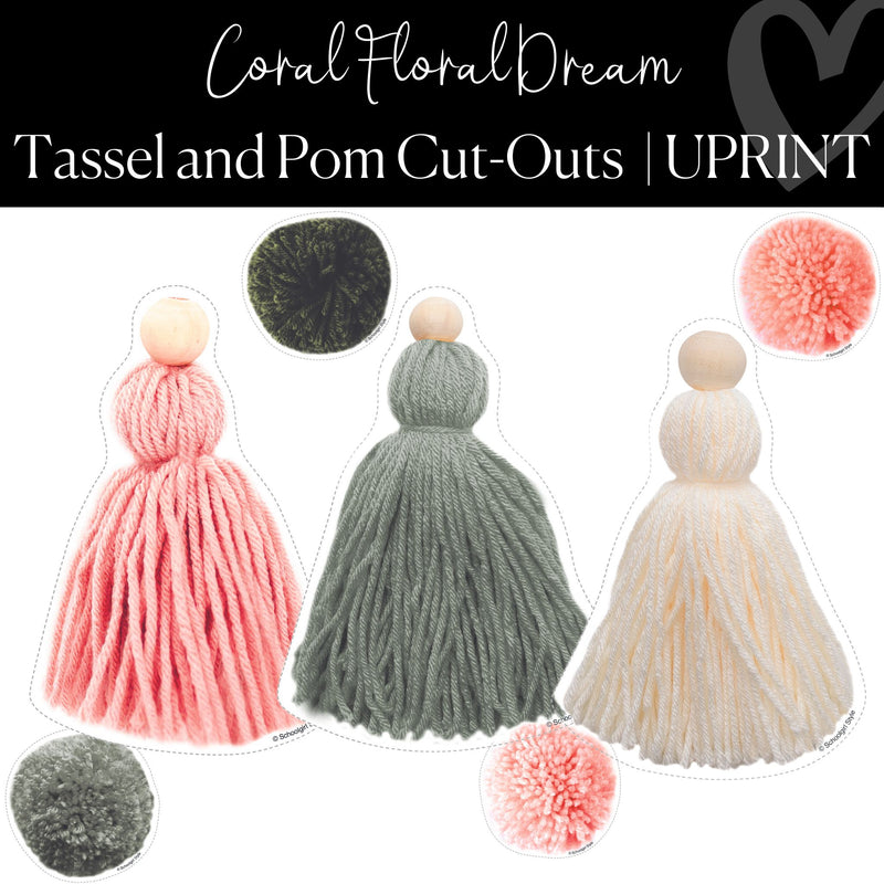 Printable Pom and Tassle Cut-Out Coral Floral Dream Regular by UPRINT