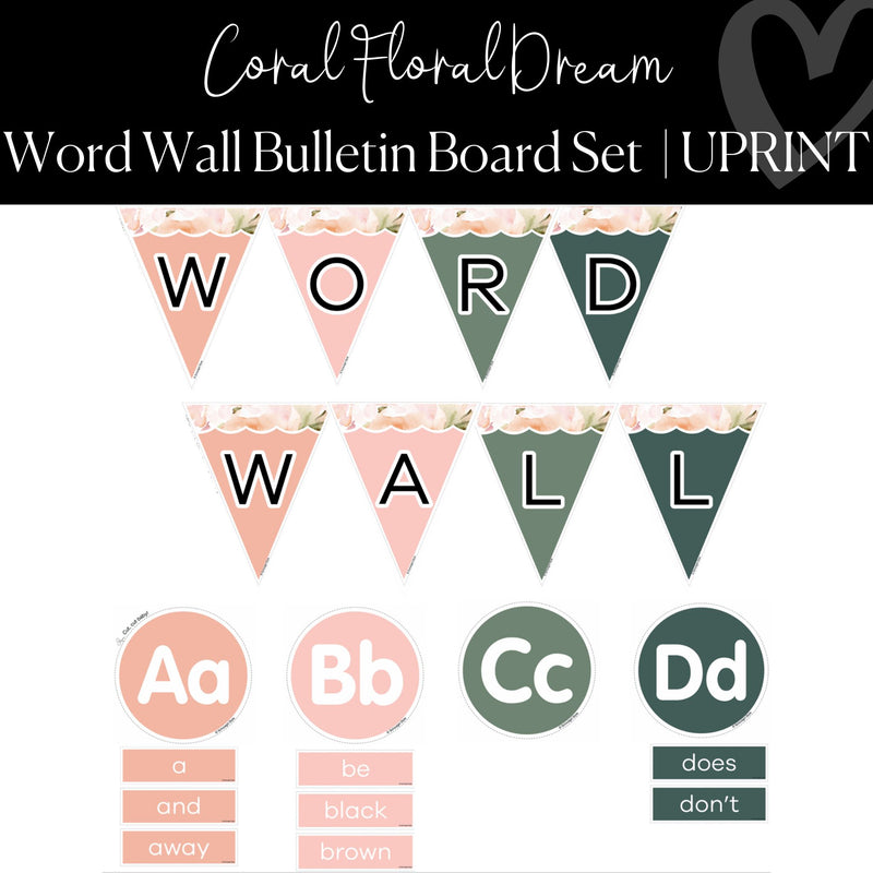 Printable Word Wall Bulletin Board Set Classroom Decor Coral Classroom by UPRINT