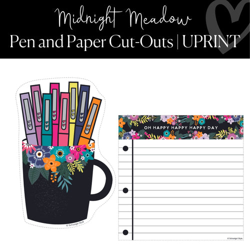 Printable Flair Pen and Notebook Paper Cut-Out Regular and XL Classroom Midnight Meadow by UPRINT