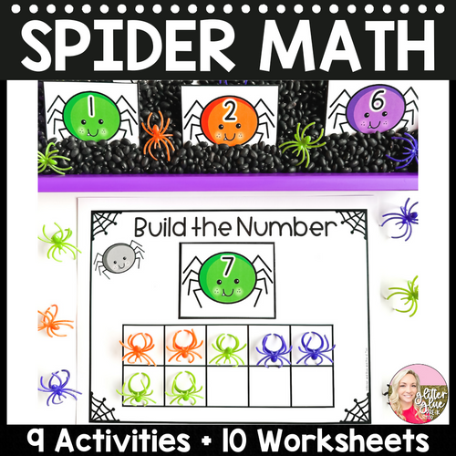 Spider Math 9 Activities and 10 Worksheets by Glitter and Glue and Pre-K Too
