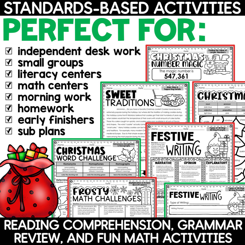 Christmas Math Worksheets Christmas Reading Comprehension Passages Activities