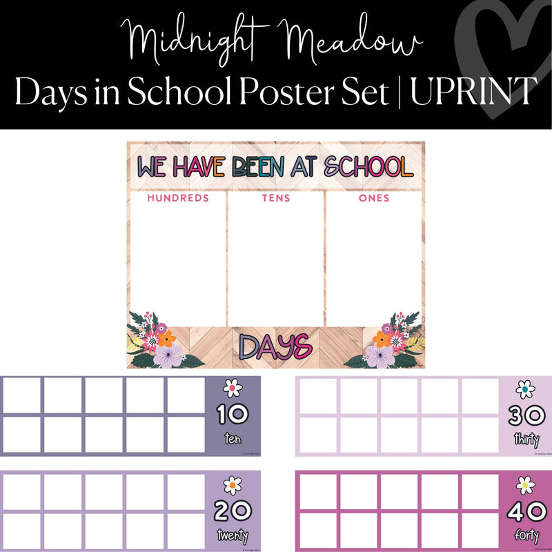 Printable Days in School Chart Classroom Decor Midnight Meadow by UPRINT