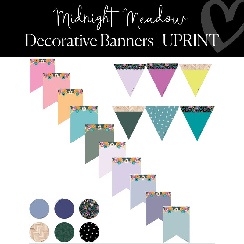 Printable Decorative Classroom Banners Classroom Decor Midnight Meadow by UPRINT
