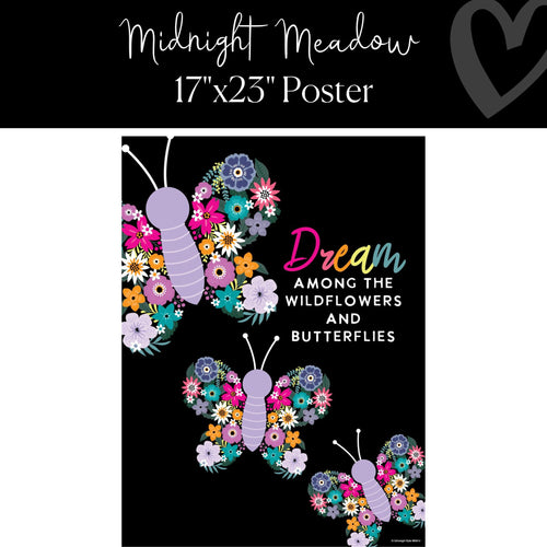 Midnight Meadow Classroom Decor "Dream Wildflowers and Butterflies" Poster by ULitho