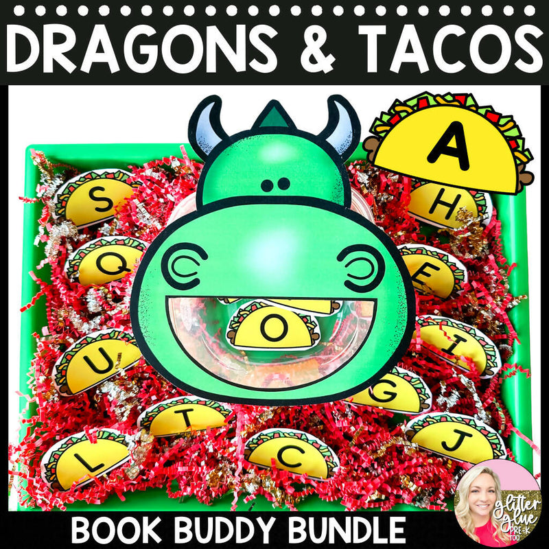 Dragons and Tacos Book Buddy Bundle Math and Literacy by Glitter and Glue and Pre-K Too