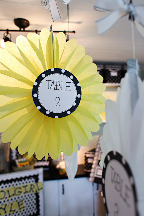 Table/Center Signs | Black and White Classroom Decor | Polka Dot | UPRINT | Schoolgirl Style