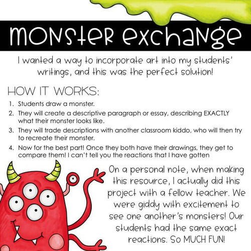 Descriptive Writing & Drawing | Monster Exchange Project | Joey Udovich