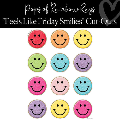 Pops of Rainbow Rays Classroom Decor Rainbow Smile Face Classroom Cut-Outs "Feels Like Friday Smileys" Cut-Outs by ULitho