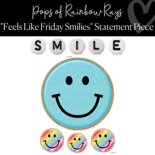 Pops of Rainbow Rays Classroom Decor Smiley Face Decor "Feels Like Friday" Statement Piece by ULitho