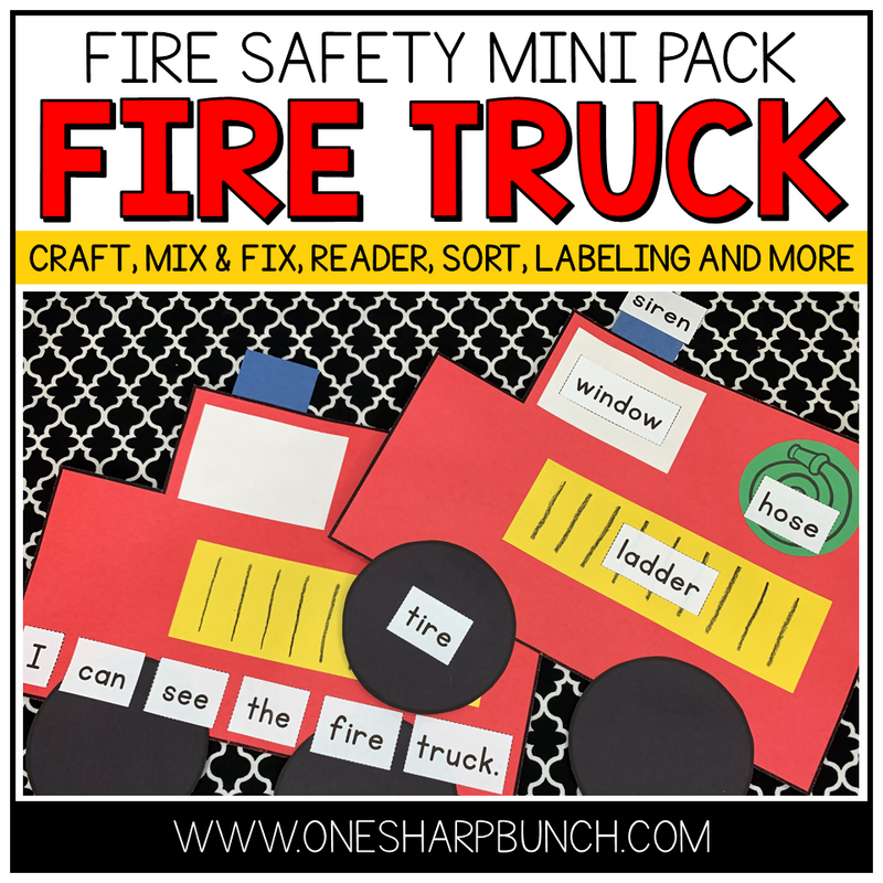 Fire Safety Mini Pack Fire Truck Craft Mix and Fix Reader Sort Labeling and More by One Sharp Bunch