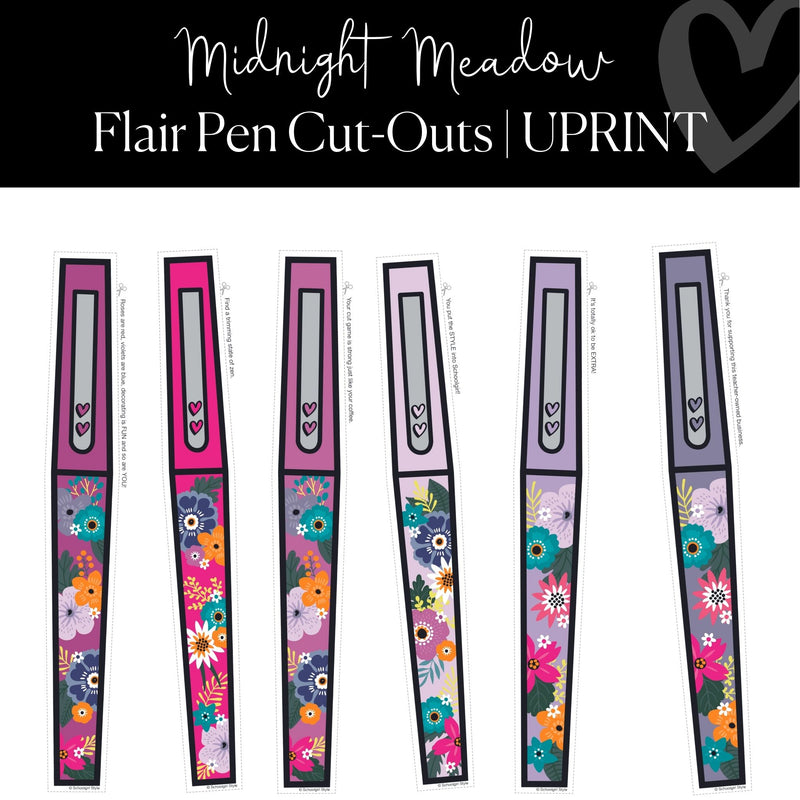 Printable Flair Pen Cut-Out Regular and XL Classroom Midnight Meadow by UPRINT