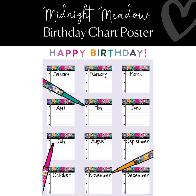 Midnight Meadow Classroom Decor Classroom Birthday Chart Floral Decor by ULitho