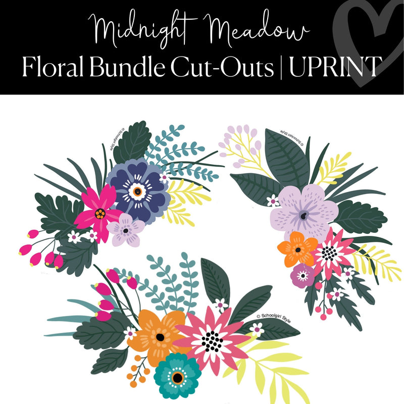 Printable Floral Swag Cut-Outs Midnight Meadow Regular and XL Classroom Cut-Out by UPRINT