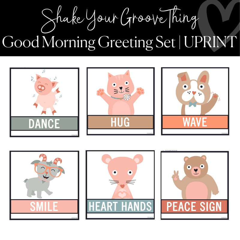 Printable Groovy Good Morning Greeting Set Classroom Decor Shake Your Groove Thing by UPRINT