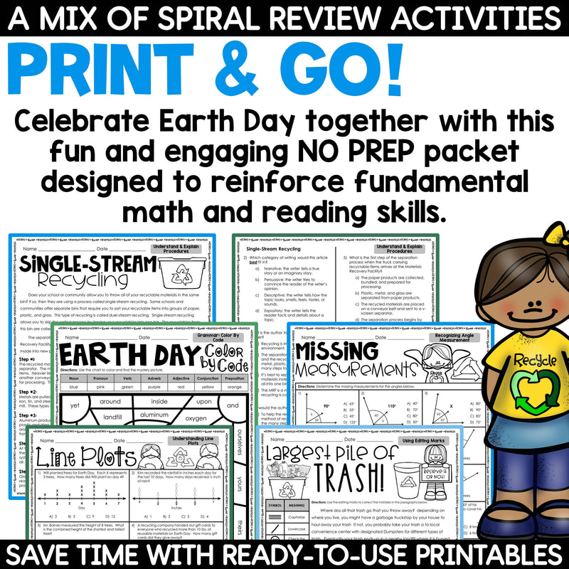 Earth Day Activities Math Reading Writing Worksheets March Spring No Prep
