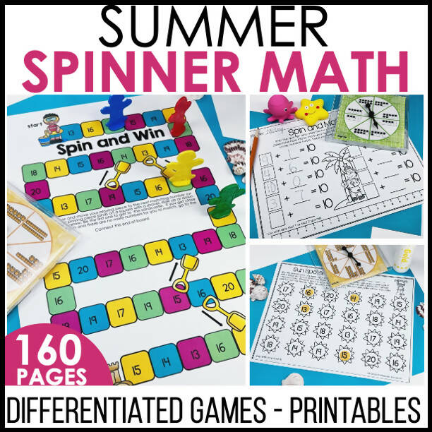 Summer Spinner Math Differentiated Games and Printables by Differentiantal Kindergarten Marsha McQuire