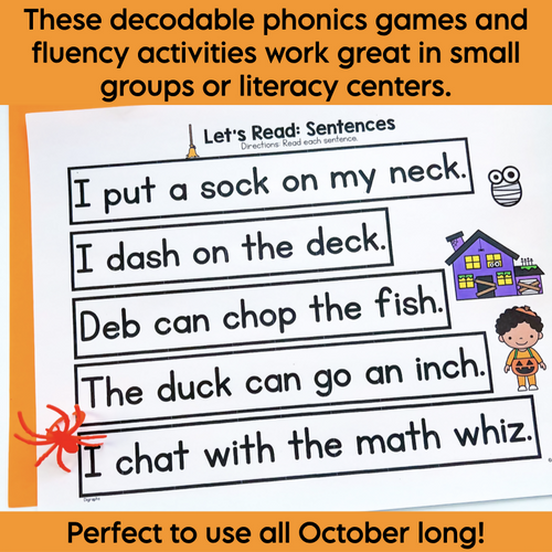 Halloween Decodable Phonics Review Games and Fluency Activities | Science of Reading Aligned | Printable Teacher Resources | Literacy with Aylin Claahsen