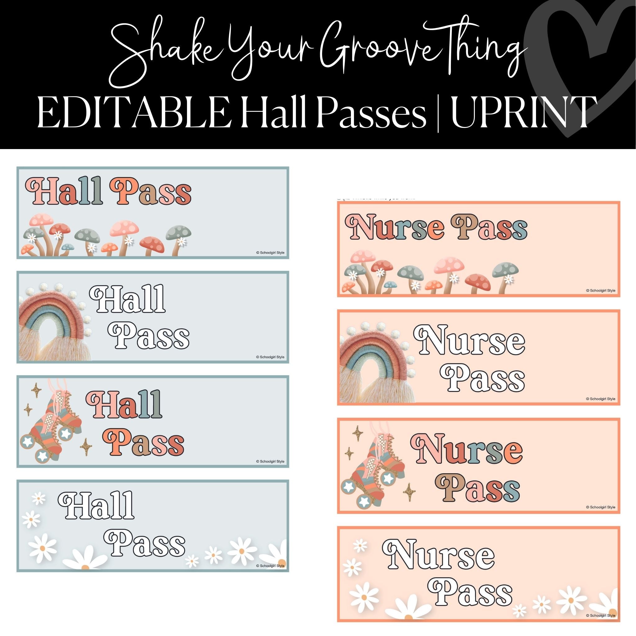 Printable and Editable Hall Passes | Groovy Classroom Dec | Schoolgirl ...