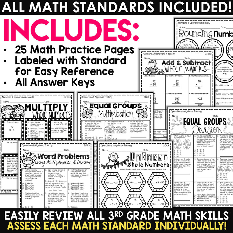 3rd Grade Math Review Packet | Summer Math, Test Prep, Homework, Assessments