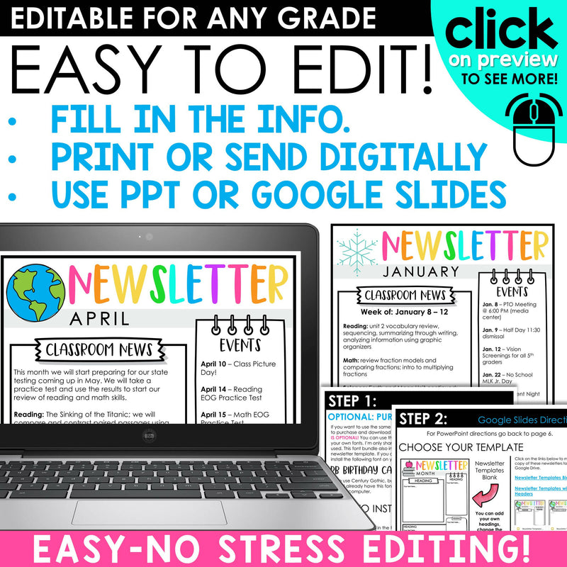 Editable Classroom Newsletter Templates for Student Parent Communication Weekly & Monthly Templates